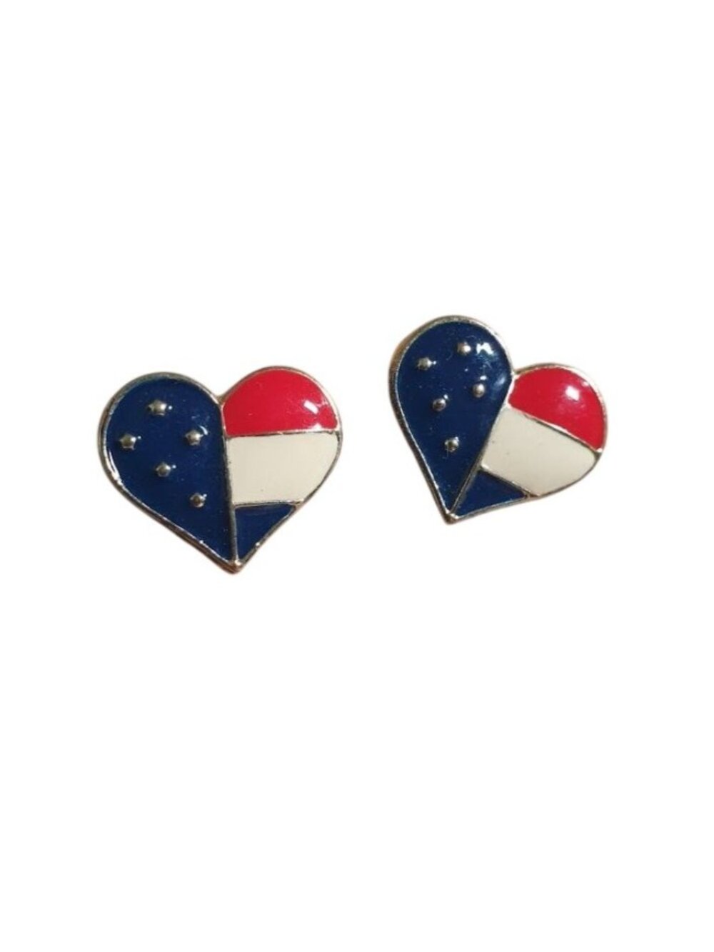 Heart Shaped Patriotic Stud Earrings Red White Blue Flag Design Lightweight Gift